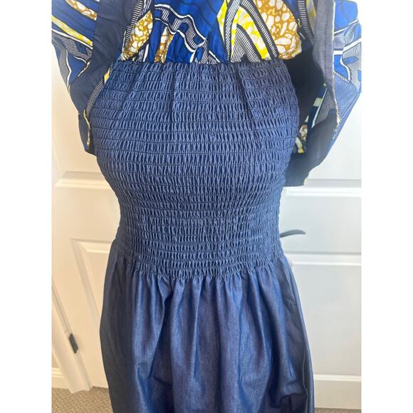 Marine Imports Inc. Chambray Dress Abstract Off Shoulder Ruffle Overlay and Hem - Picture 5 of 8